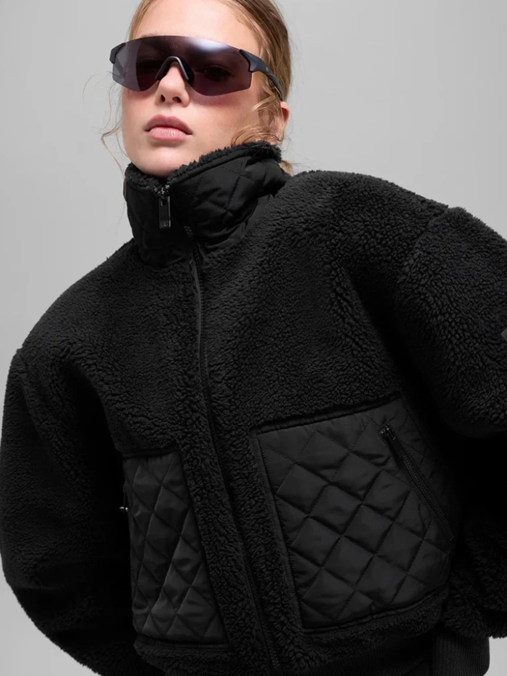 Alo Black Sherpa Edge Bomber Jacket